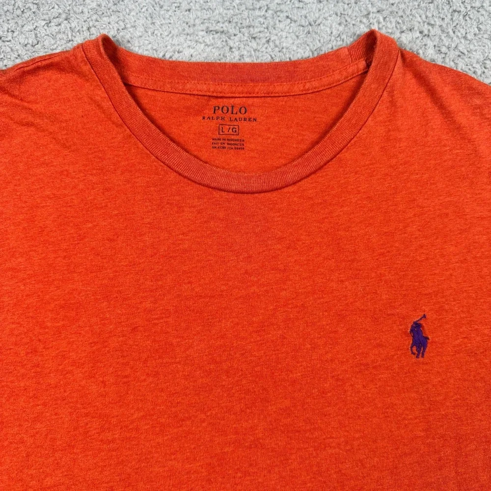 Polo Ralph Lauren Long Sleeve T-Shirt Mens Large‎ Orange Pony Logo Preppy